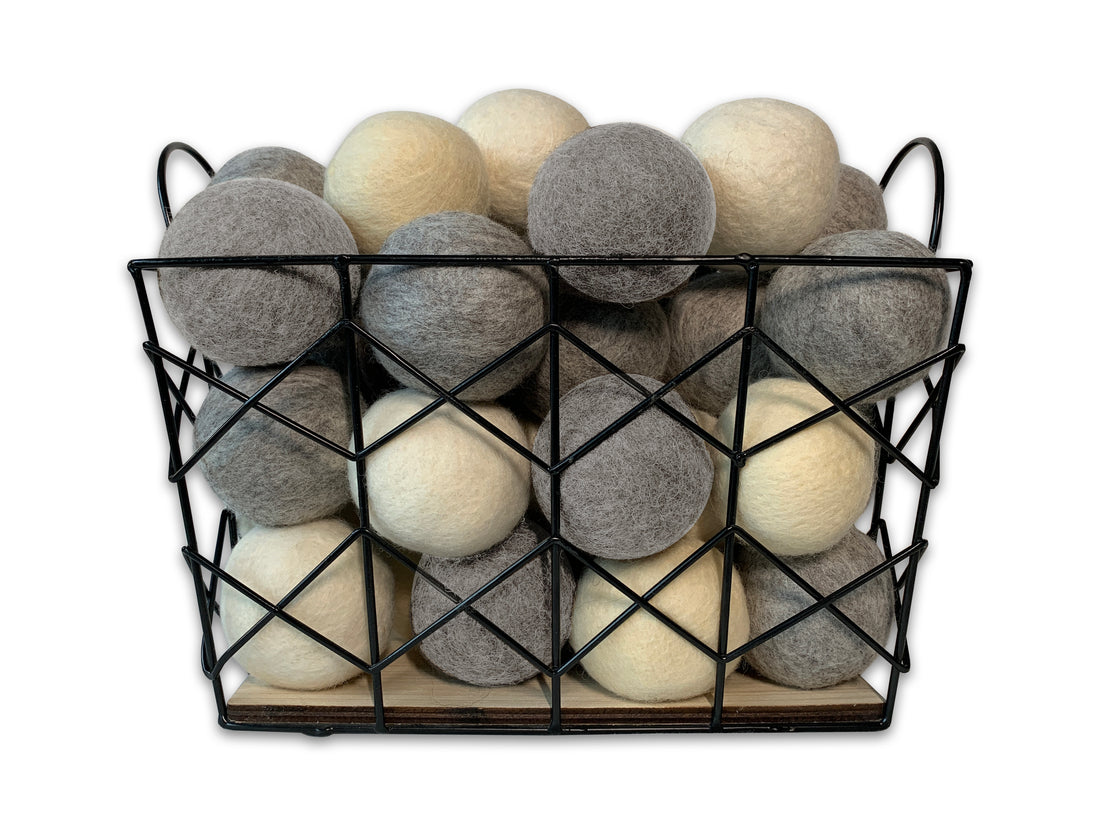 Moss Creek Starter Set - 75 Wool Dryer Balls with Wire Basket & Lamb