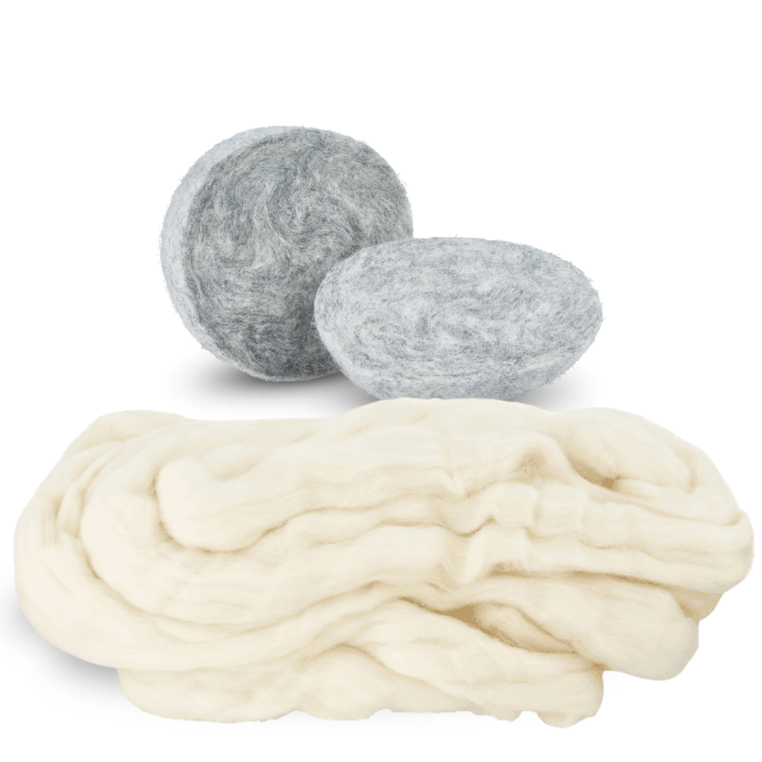 Moss Creek Sample 1/2 Wool Ball + Wool Roving for Display
