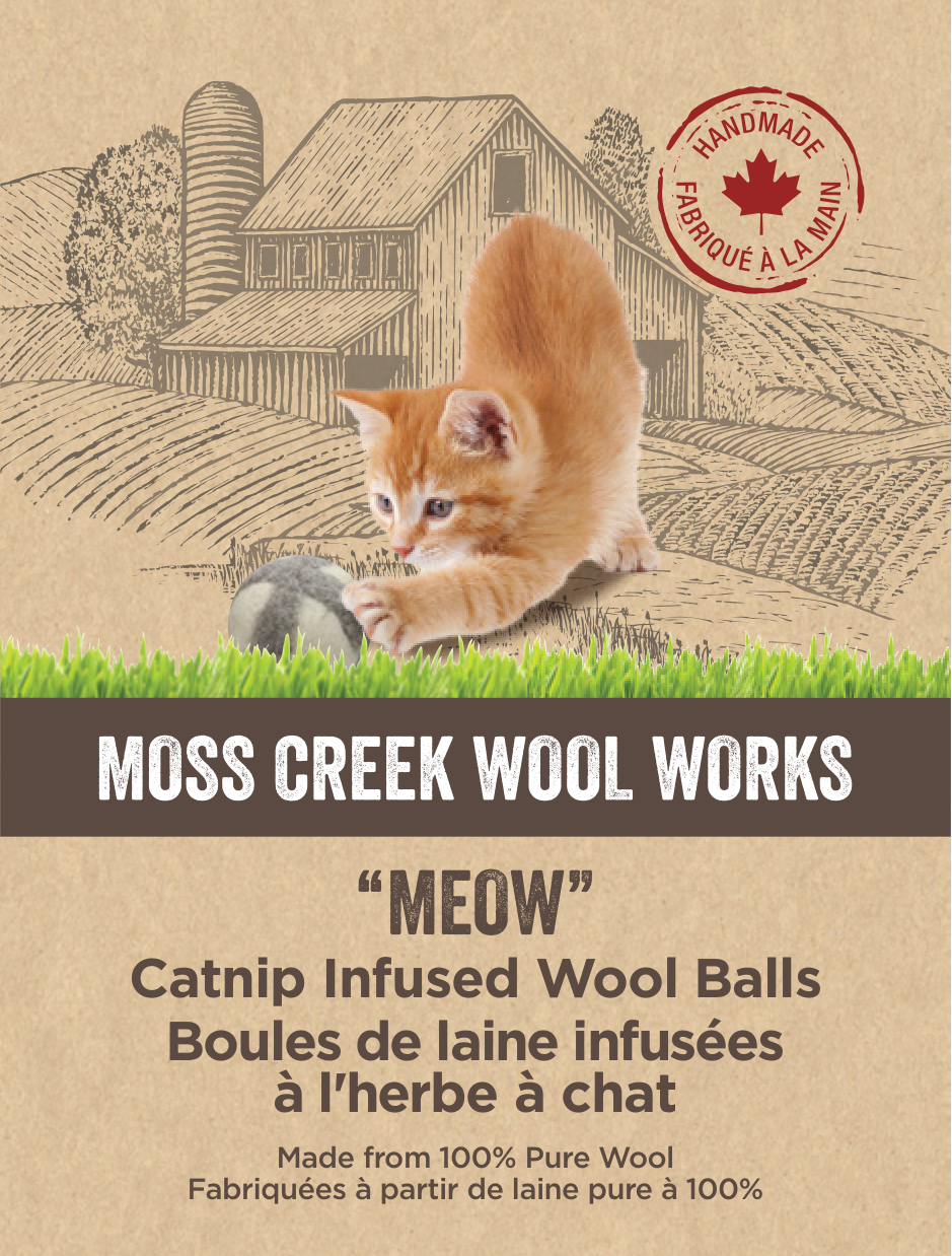 Moss Creek "Meow" Catnip Infused Wool Balls - 6-Pack, 2 Balls in Each Cotton Pouch