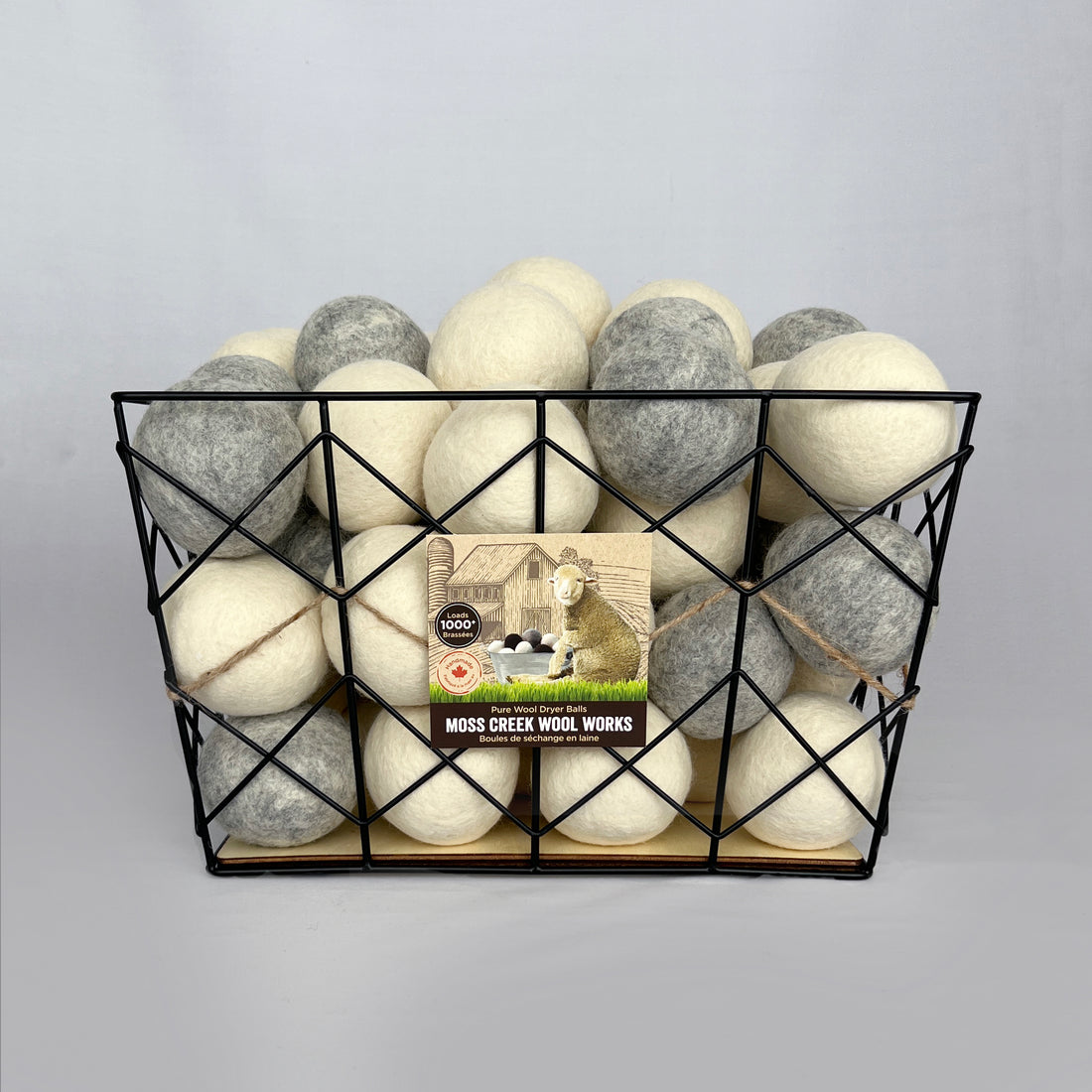 Moss Creek Starter Set - 75 Wool Dryer Balls with Wire Basket & Lamb